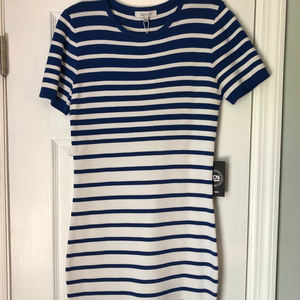NWT Lucy Paris Blue & White Short Sleeve Dress